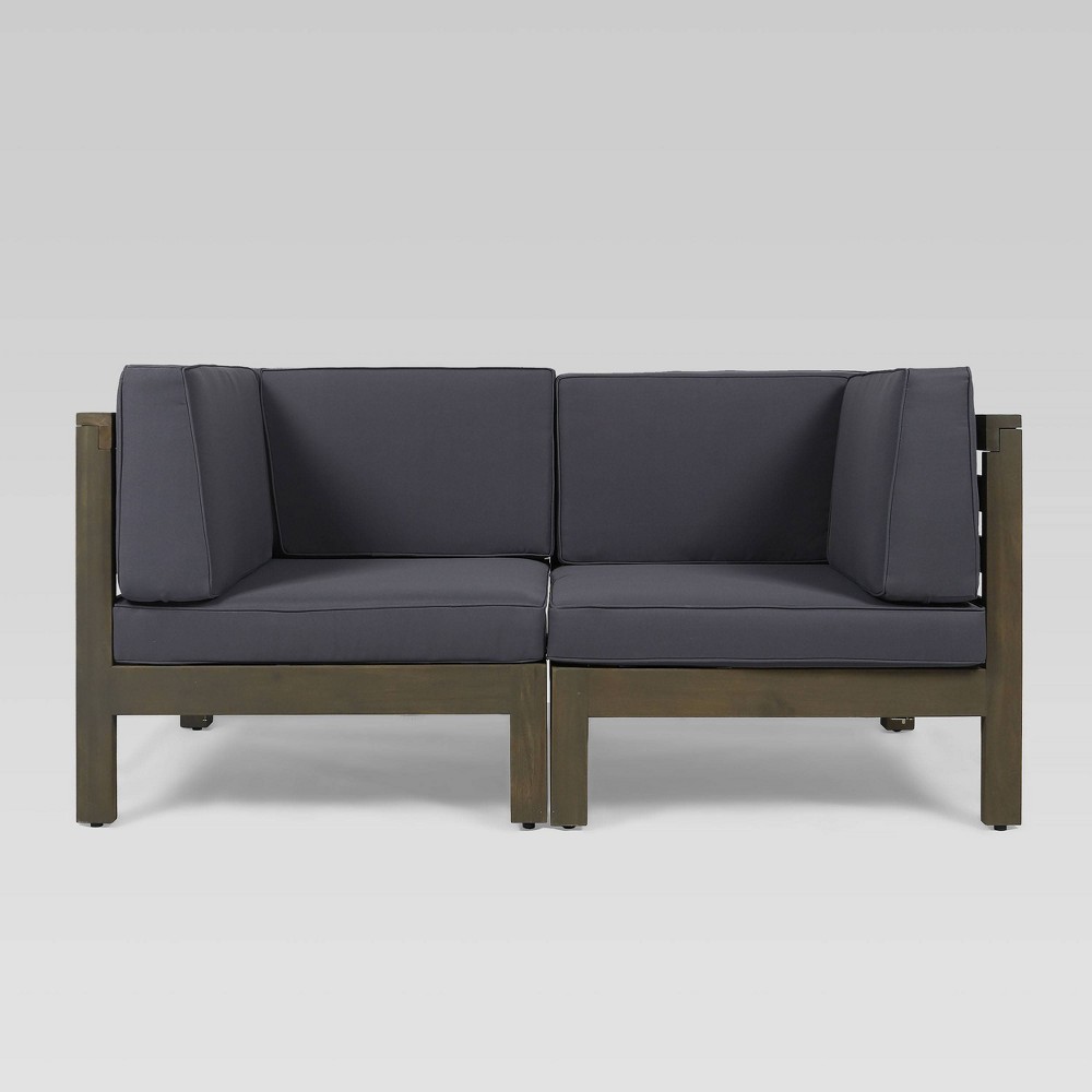 Brava 2pc Acacia Modular Loveseat: Weather-Resistant Cushions, Patio Seating - Christopher Knight Home