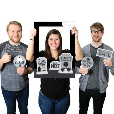 Big Dot of Happiness Graveyard Tombstones - Halloween Party Photo Booth Picture Frame and Props - Printed on Sturdy Material