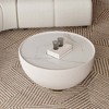 POVISON Modern Drum Coffee Table, Sintered Stone Coffee Table with PU Leather and Aluminum Alloy Base, White, 27.56" - 2 of 4