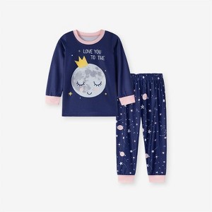 MyKids-USA Baby and Kids Girls Universe Cartoon Pattern Long Sleeves Casual Pajamas Clothing Set - 1 of 4