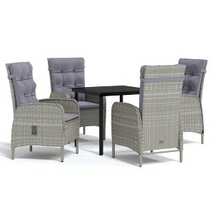 vidaXL Patio Dining Set with Cushions Gray and Black - 5 Piece, 31.5" Table Length, 4 Chairs - 1 of 4