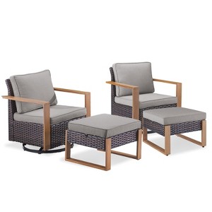 Buenhomino 4 Pieces Patio Furniture Sets, Wicker Patio Swivel Glider Chairs Set with 2 Ottoman, Outdoor Furniture Set for Outside Porch and Backyard - 1 of 4