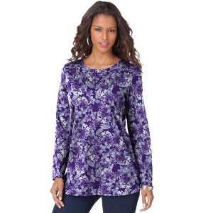 Roaman's Women's Plus Size Ultimate Long Sleeve Crewneck Tee - 1 of 4