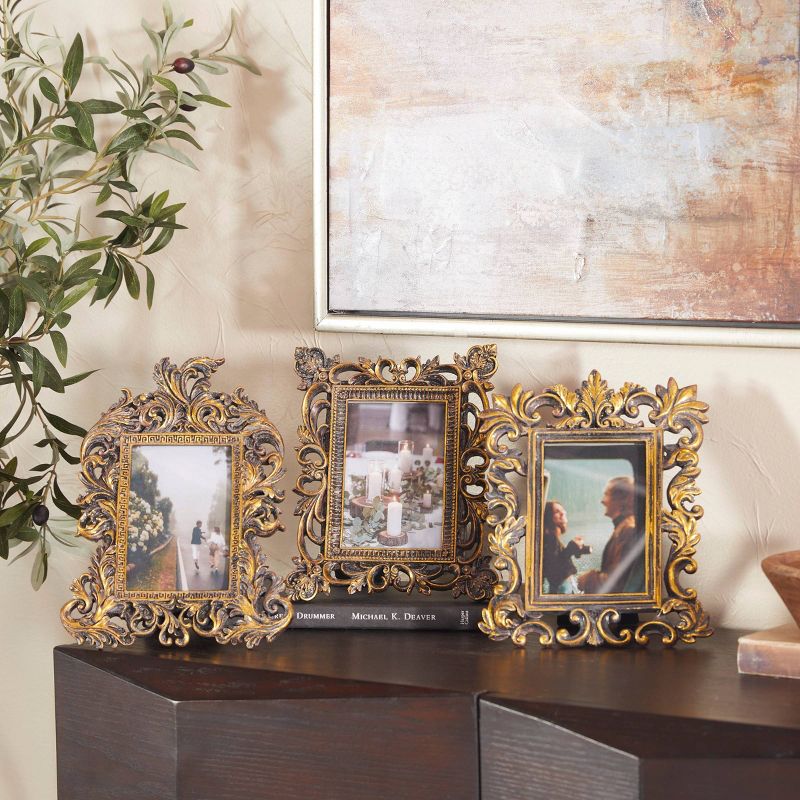 Set of 3 Polystone Scroll Handmade Intricate Carved 1 Slot Photo Frames - Olivia & May, 3 of 17