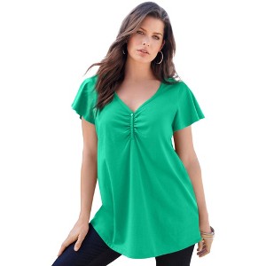 Roaman's Women's Plus Size Flutter Sleeve Sweetheart Ultimate Tee - 1 of 4