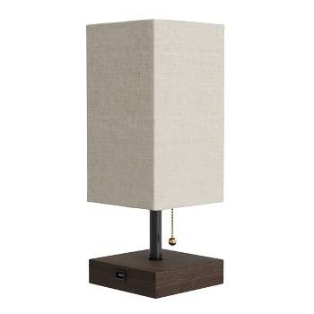 Small Table Lamp Set with Wood Base – Set of 2 Modern Rectangle Lights with LED Bulb IncludeDecor Living Room, Bedroom, or Home Office by Lavish Home