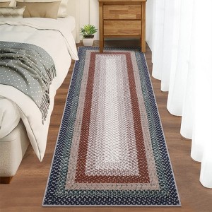 Indoor Modern Machine Washable Geometric Bordered Area Rugs - Soft Non Slip Floor Carpet for Home Office - 1 of 4