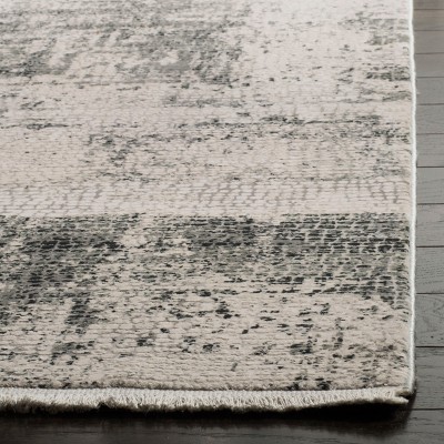 Gray Abstract Viscose Rug with Fringe 5'1" x 7'6"