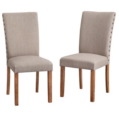 Set of 2 Atwood Dining Chairs Driftwood - Buylateral: Beige Linen, Rubberwood Legs, Nailhead Trim