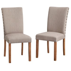 Set of 2 Atwood Dining Chairs Driftwood - Buylateral: Beige Linen, Rubberwood Legs, Nailhead Trim - 1 of 4