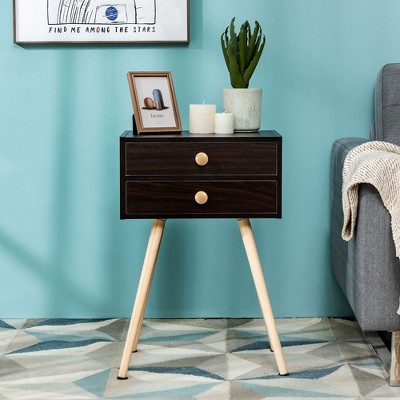 Espresso Mid Century Modern 2-Drawer Wood End Table