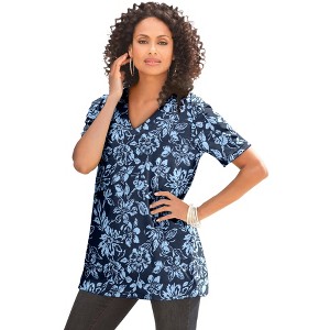 Roaman's Plus Size Cotton Ultimate V-Neck Tee - 1 of 4