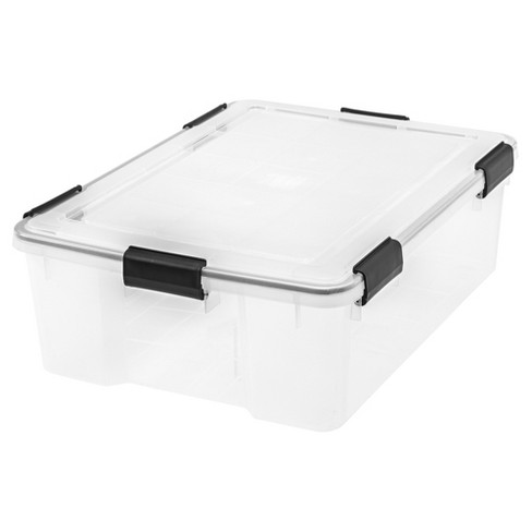  Plastic Storage Bins With Lids Storage Containers Features  Airtight Lid To Keeps Safe From Elements, Dust And Pests, Clear Storage Bins  Plastic Totes Box American Made (12Q - 16” X 11” X 6”)