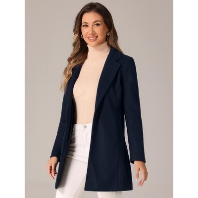INSPIRE CHIC Women's Regular Fit Notched Lapel Long Sleeve Buttoned Classic Coat Deep Blue Medium — фото 2