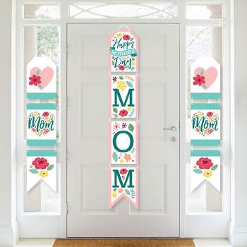 Big Dot of Happiness Colorful Floral Happy Mother's Day - Hanging Vertical Paper Door Banners - We Love Mom Party Wall Decor Kit - Indoor Door Decor
