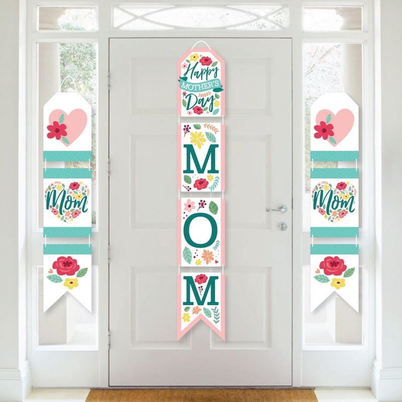 Big Dot of Happiness Colorful Floral Happy Mother's Day - Hanging Vertical Paper Door Banners - We Love Mom Party Wall Decor Kit - Indoor Door Decor, 1 of 8