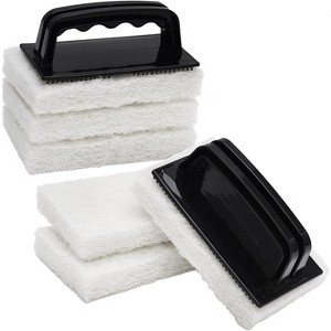 Handled Scrubber Set with Non-Scratch Bathroom Pads, Reusable Cleaning Sponge for Shower Tile, Bathtub and Sink - 1 of 4