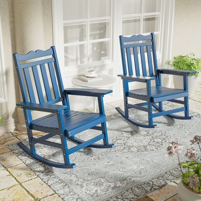 Sonkuki Patio Outdoor 2-Piece Adirondack Rocking Chairs with Big Armrests, Weather Resistant, Easy Installation, Lawn and Backyard