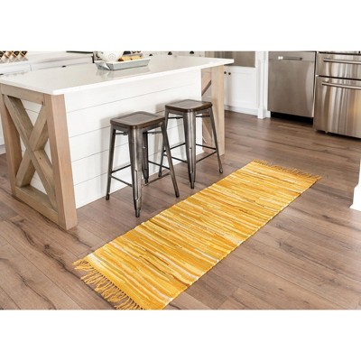 Handmade Yellow Stripe Cotton Indoor Runner Rug, Easy Care