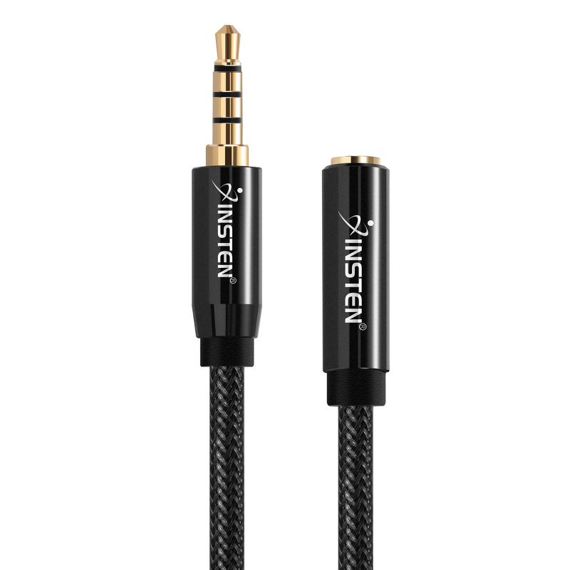 Insten 3.5mm Headphone Extension Cable, Male to Female, TRRS for Stereo Earphones with Microphone, 3 Feet, Black, 3 of 8