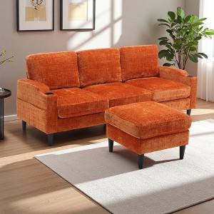 77" Chenille L-Shaped 3-Seater Sectional Sofa with Storage Ottoman - 1 of 4