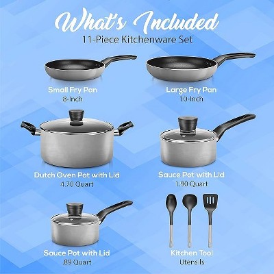 Gray Aluminum Non-Stick 11-Piece Kitchen Cookware Set