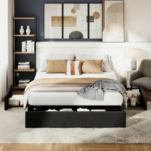 3-Drawer Storage Bed Frame,Custom Headboard Platform Bed with Wood Slats,No Box Spring Needed, Silent & Stylish - 1 of 4