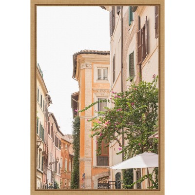 Streets of Rome Vertical Canvas Wall Art Print in Maple Frame