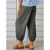 Pants High Waist Drawstring Cinch Bottom with Button Cotton Loose Casual Trouser with Pockets - 2 of 4