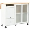 PAGED Dining Room Cabinet with Drop Leaf, LED Light Kitchen Cart on Wheels with 2 Fluted Glass Doors and 1 Flip Cabinet Door - 4 of 4