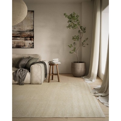 Ivory Rectangular Stain-Resistant Synthetic Area Rug 7'10" x 10'