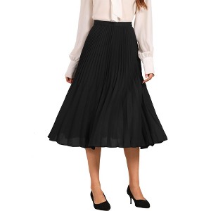 INSPIRE CHIC Women's Elastic Waist Flowy A-Line Maxi Pleated Skirts - 1 of 4