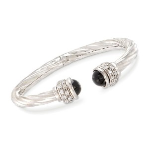 Ross-Simons Italian Black Onyx and 1.30 ct. t.w. CZ Twisted Cuff Bracelet in Sterling Silver - 1 of 4