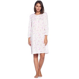 Casual Nights Women's Long Sleeve Pointelle Embroidered/Square Neck Nighgown - 1 of 4
