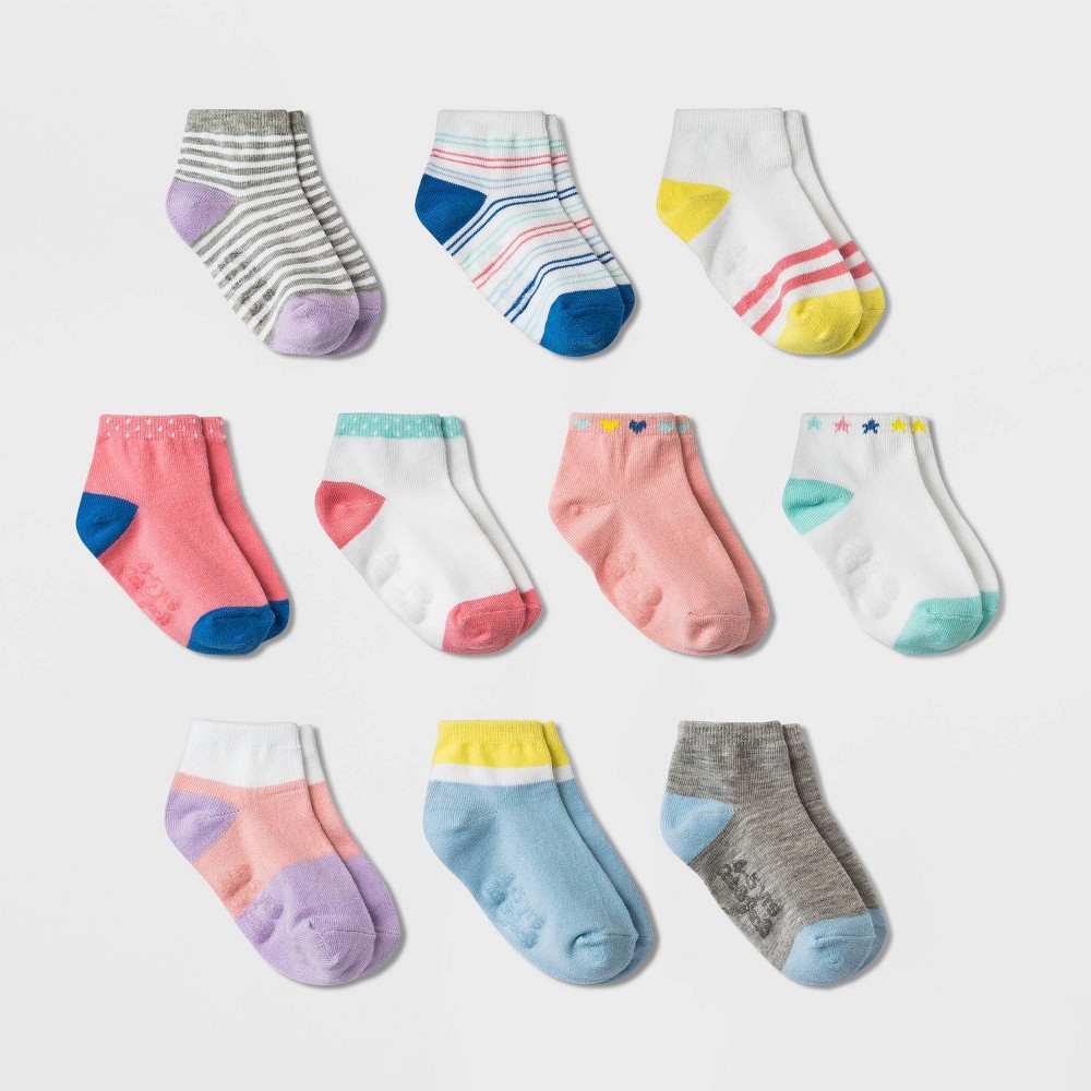 Toddler Girls' 10pk Ankle Socks - Cat & Jack Pink 2T-3T