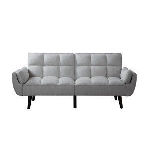 74.5 inch Foam Futon Sofa Bed,Converted Adult Futon Sofa Sleeper with 2 Pillows for Livingroom,Light Gray - 1 of 4