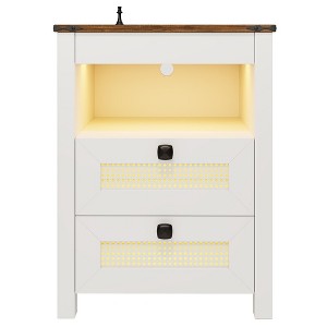 Fredees Rustic Nightstand with Gun Drawer, End Table with Charging Station, LED Bedside Table with Human Sensor Light. - 1 of 3