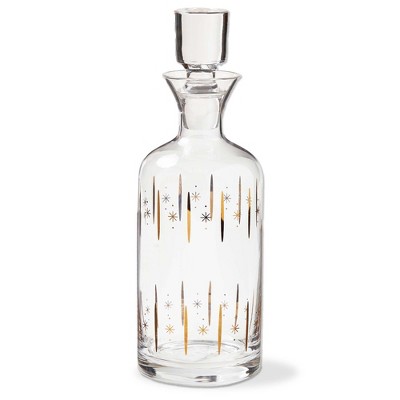 tag Starlight Gold Glass Decanter 42oz Beverage Server for Bar Christmas Decor 4x4x11.5 Hand Wash Only