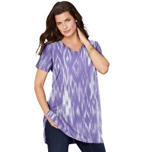 Roaman's Plus Size Cotton Short Sleeve V-Neck Ultimate Tunic - 1 of 4