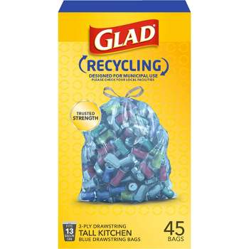 Glad Recycling Trash Bags + Tall Kitchen Drawstring Blue Trash Bags - 13 Gallon - 45ct