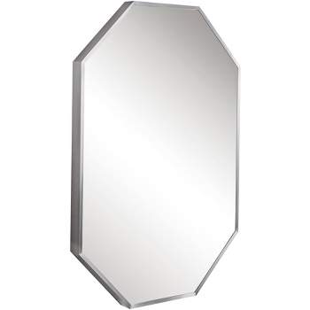 Uttermost Octagonal Vanity Accent Wall Mirror Modern Beveled Brushed Nickel Silver Frame 20" Wide for Bathroom Bedroom Living Room