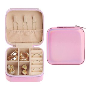 Unique Bargains Travel Square Small Portable PU Leather Jewelry Organizer Case Storage - 1 of 4