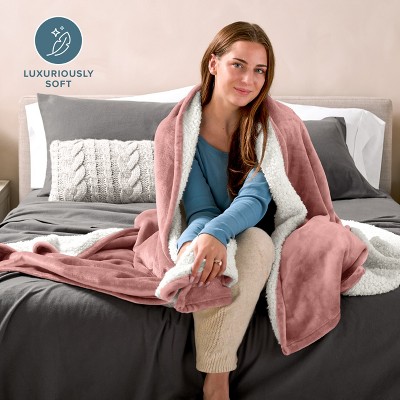 Twin Dusty Rose Reversible Sherpa Fleece Blanket
