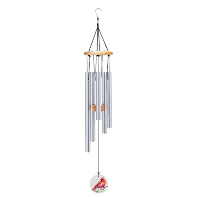 Nat & Jules Dean Crouser Cardinal Watercolor Red 26 x 4 Aluminum and Wood Wind Chime