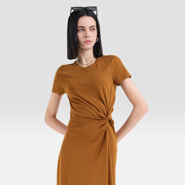 Vestido camisero midi de manga corta con fruncido en cintura - A New Day™ 5