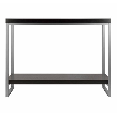 Espresso Brown Wood and Metal Console Table with Storage