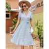 Coolmee Women's Dress Floral Wrap V Neck Pleated Dress Short Lantern Sleeve Flowy A Line Midi Dress with Belted - 4 of 4