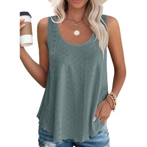 Womens Tank Tops Sleeveless Eyelet Embroidery Scoop Neck Loose Fit Casual Summer Flowy - 1 of 4
