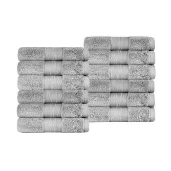 Premium Cotton Solid Plush Heavyweight Luxury 12-Piece Face Towel/Washcloth Set, Grey - Blue Nile Mills