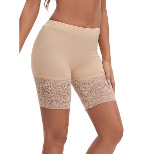 INSPIRE CHIC Women's Wide Lace Trim Slip Shorts Lightweight Comfort Thigh Slimmers - 1 of 4